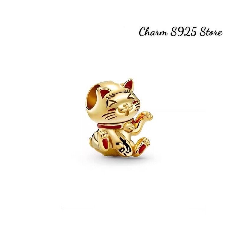 Charm pan mèo thần tài vàng may mắn bạc s925