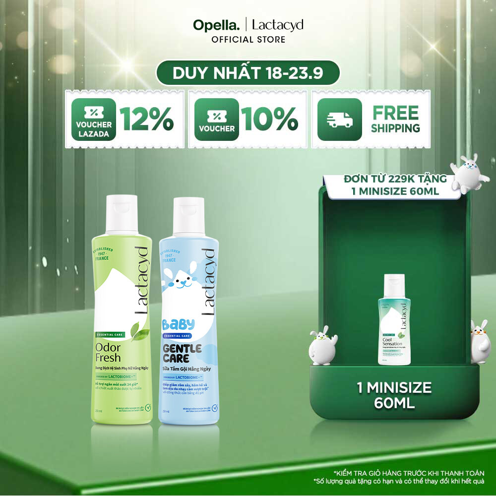 Bộ Dung Dịch Vệ Sinh Phụ nữ Lactacyd Odor Fresh Ngăn Mùi 24H 250ml + Sữa Tắm Gội Trẻ em Lactacyd Baby Gentle Care 250ml