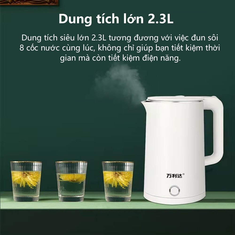 Swokii ấm đun nước siêu tốc, 2.3L ấm siêu tốc, 1500W bình đun nước siêu tốc, lót inox 304, bình siêu tốc, với chức năng tự động tắt và bảo vệ đun sôi khô, Thiết kế cách nhiệt hai lớp