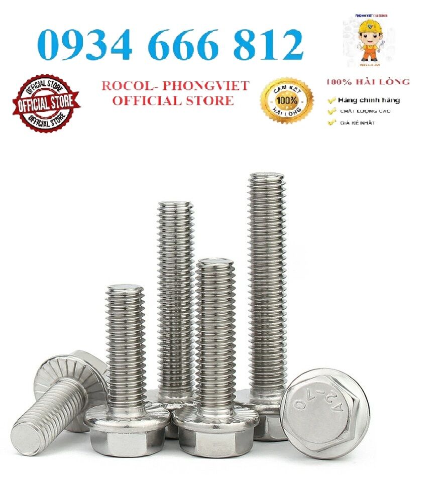 Set 5 cái m6-m10 bulong liền long đen inox304 m6,m8, m10