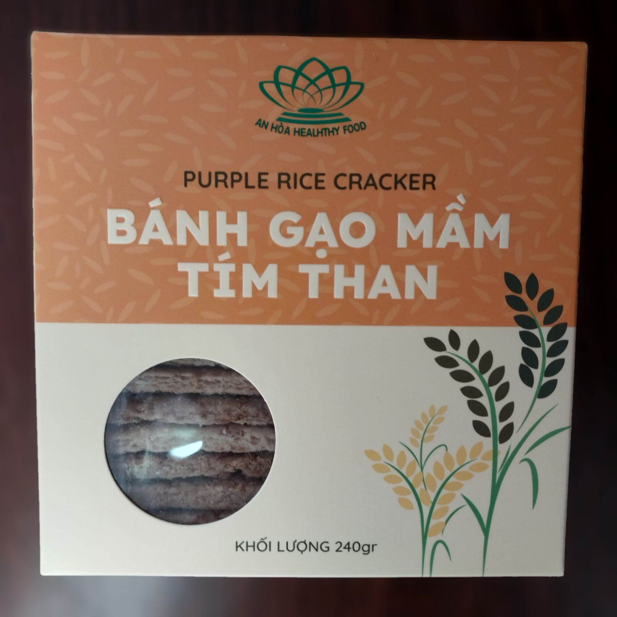 Bánh gạo lứt mầm tím than 230gr, ăn chay, ăn kiêng.