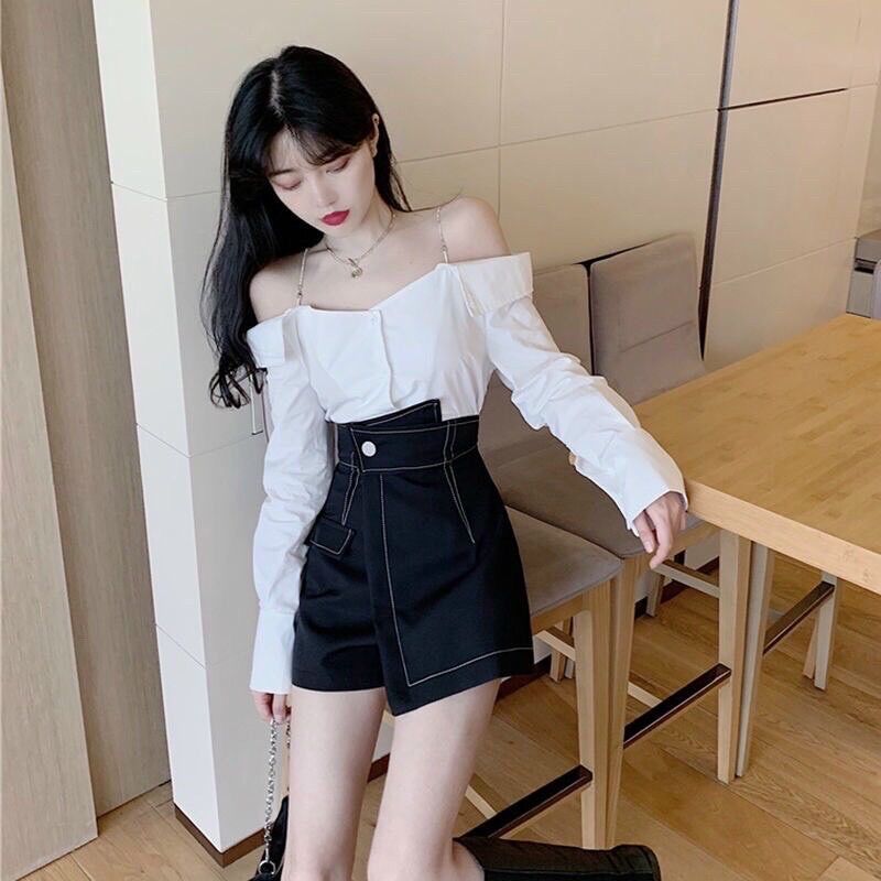 Chân Váy Kaki Đắp Chéo Chỉ Nổi