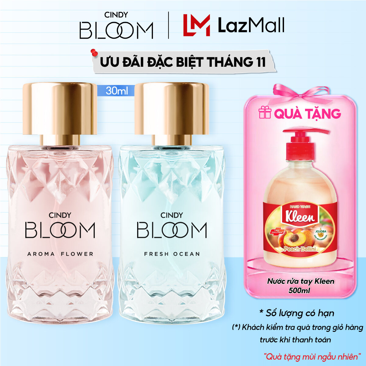 Combo 2 Nước Hoa Nữ Cindy Bloom Aroma Flower Hương Ngọt Ngào Nữ Tính + Fresh Ocean Hương Năng Động T