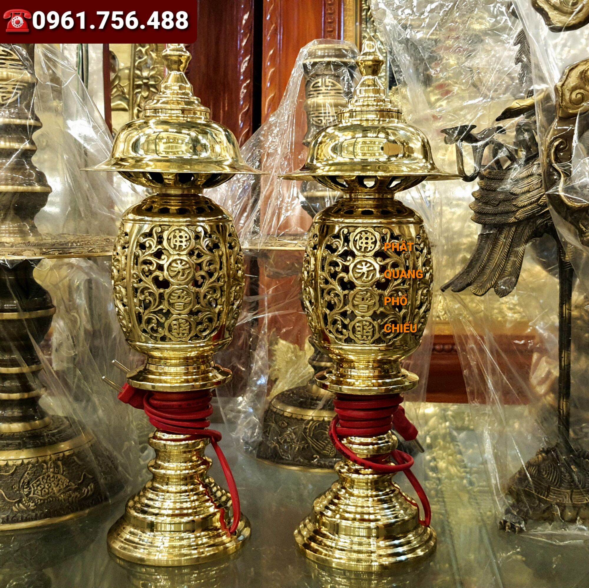 Đôi đèn đồng vàng nguyên chất 30cm