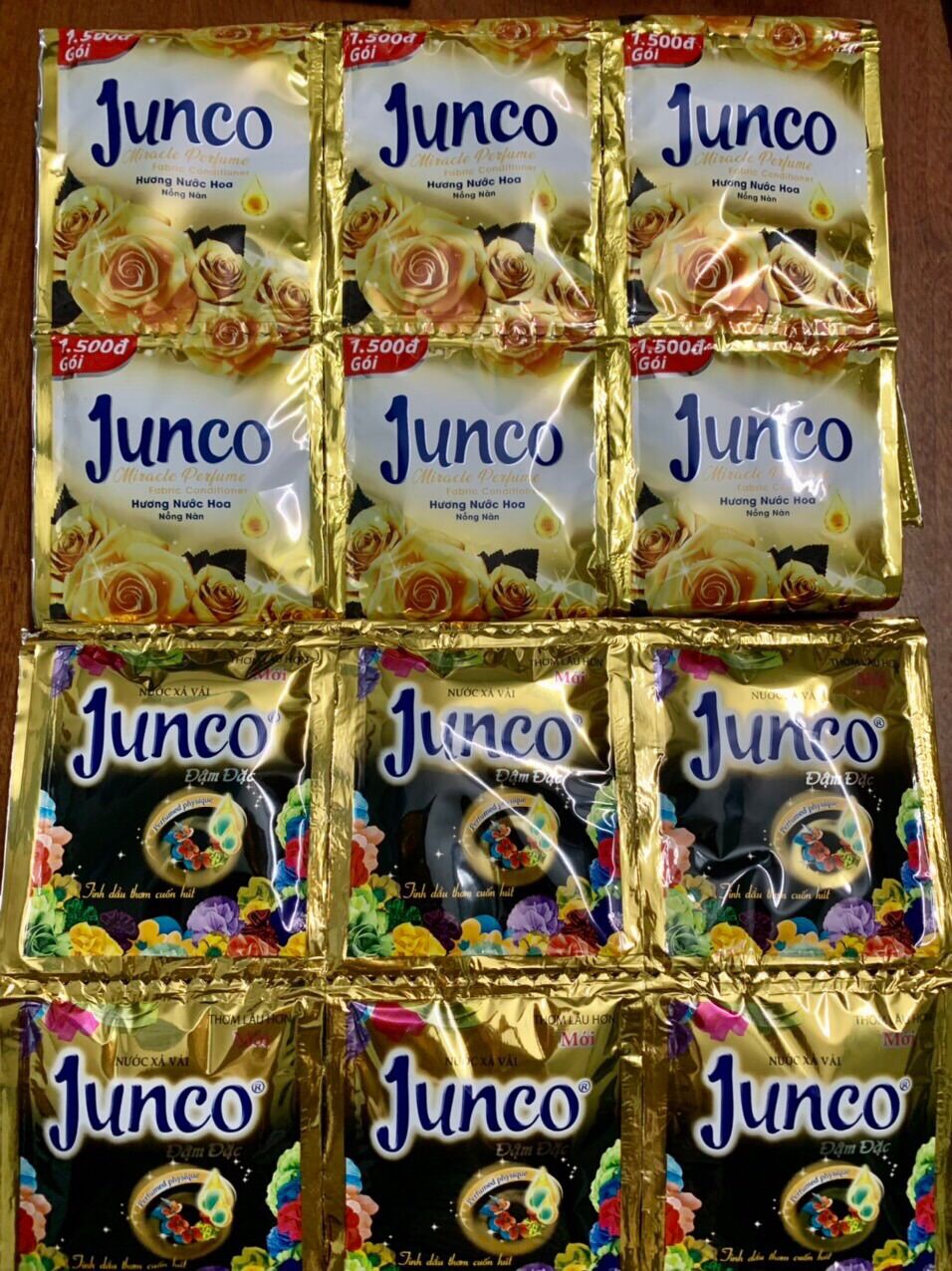 Nước xả vải đậm đặc Junco hồng ( combo 3 dây- 30 gói )