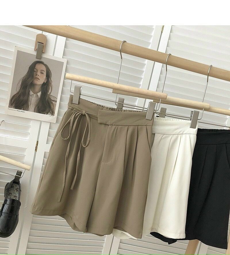 Quần short nữ lưng cao cạp lệch có dây buộc, quần đùi nữ tính chất ruby mềm mịn mát.
