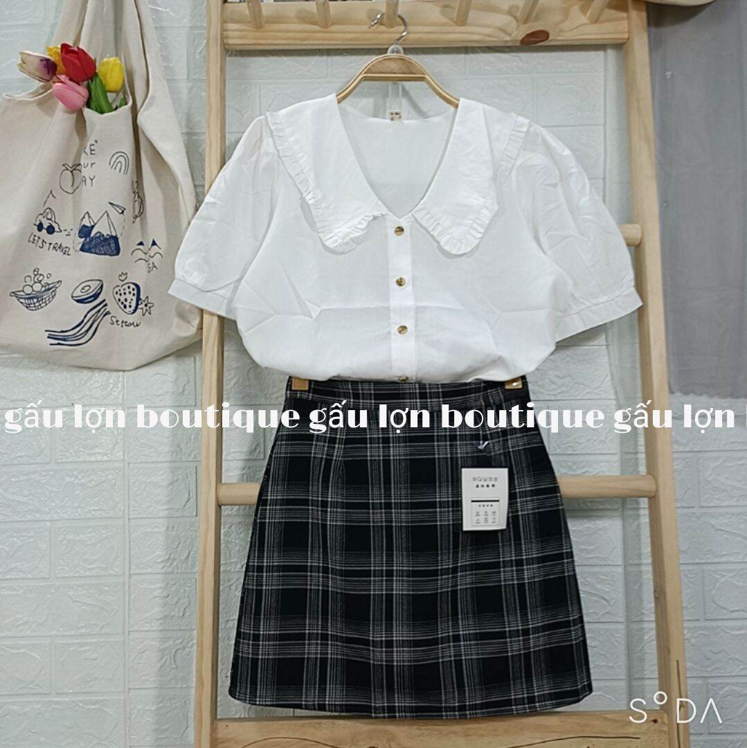 áo sơ mi cổ bèo cộc tay vintage ảnh thật