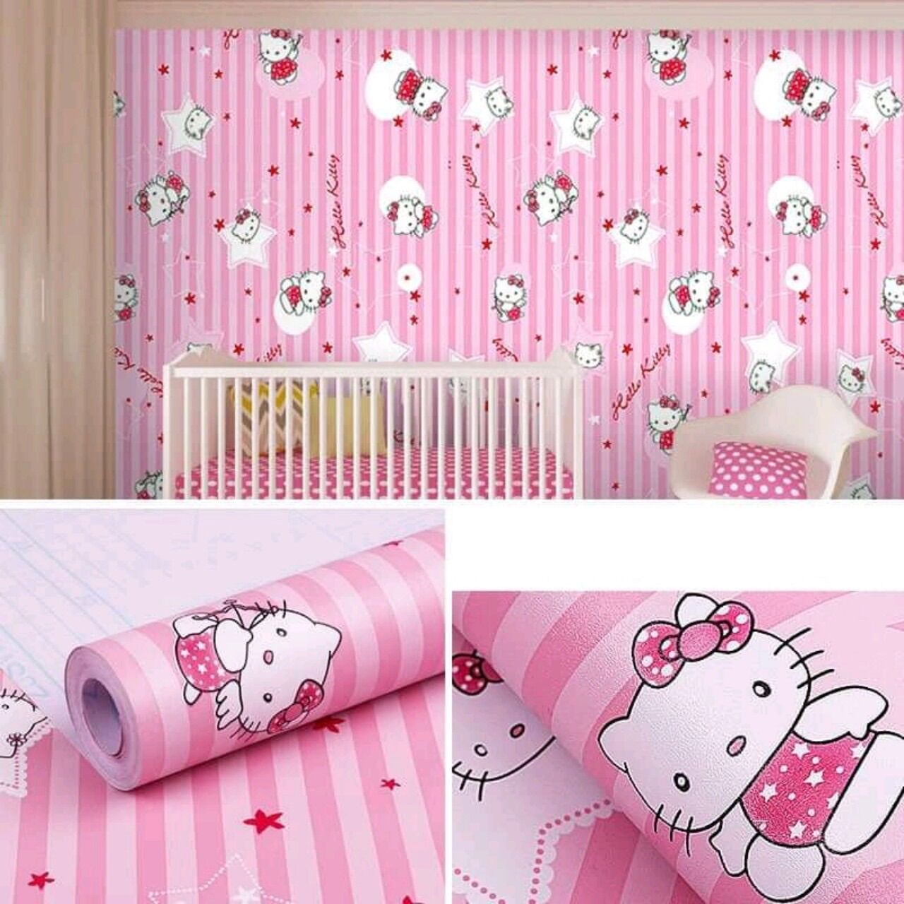 Giấy dán tường HELLO KITTYM2  khổ 45cm có keo sẵn