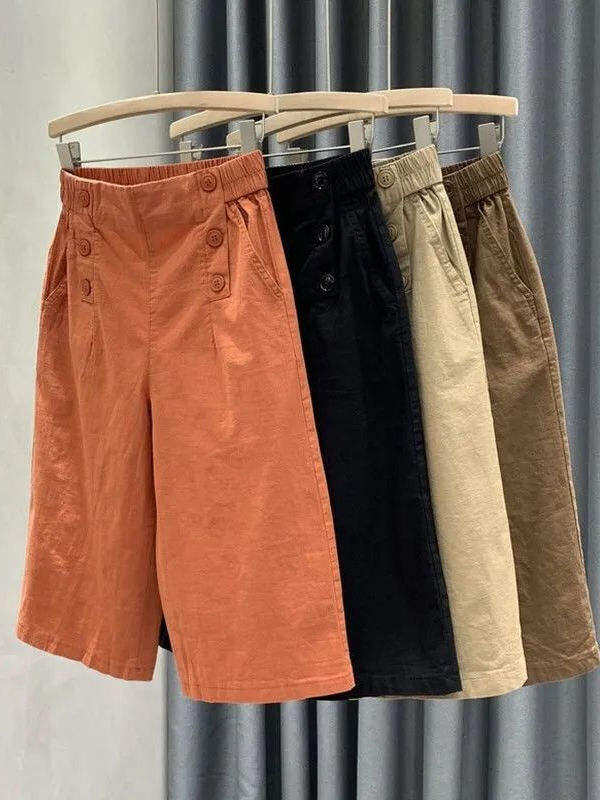 HUAXUNRAN | Quần Short Dài Cao Thắt Lưng Rộng Thoáng Mát Kích Cỡ Lớn Phong Cách Thường Ngày Mùa Hè
