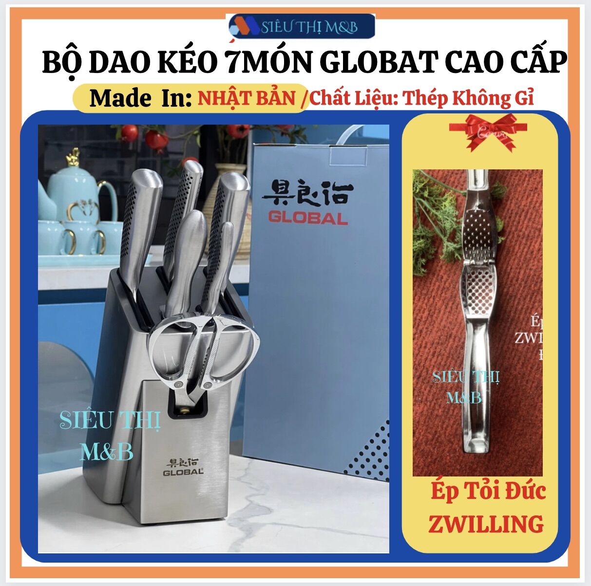 Bộ Dao Nhật 7 Món Cao Cấp GLOBAL Nhật Bản.Dao Làm Bếp.Dụng Cụ Nhà Bếp,Dao Chặt -Dao Gọt-DaoThái Hàng Bãi Nhật.Siêu Thị M&B