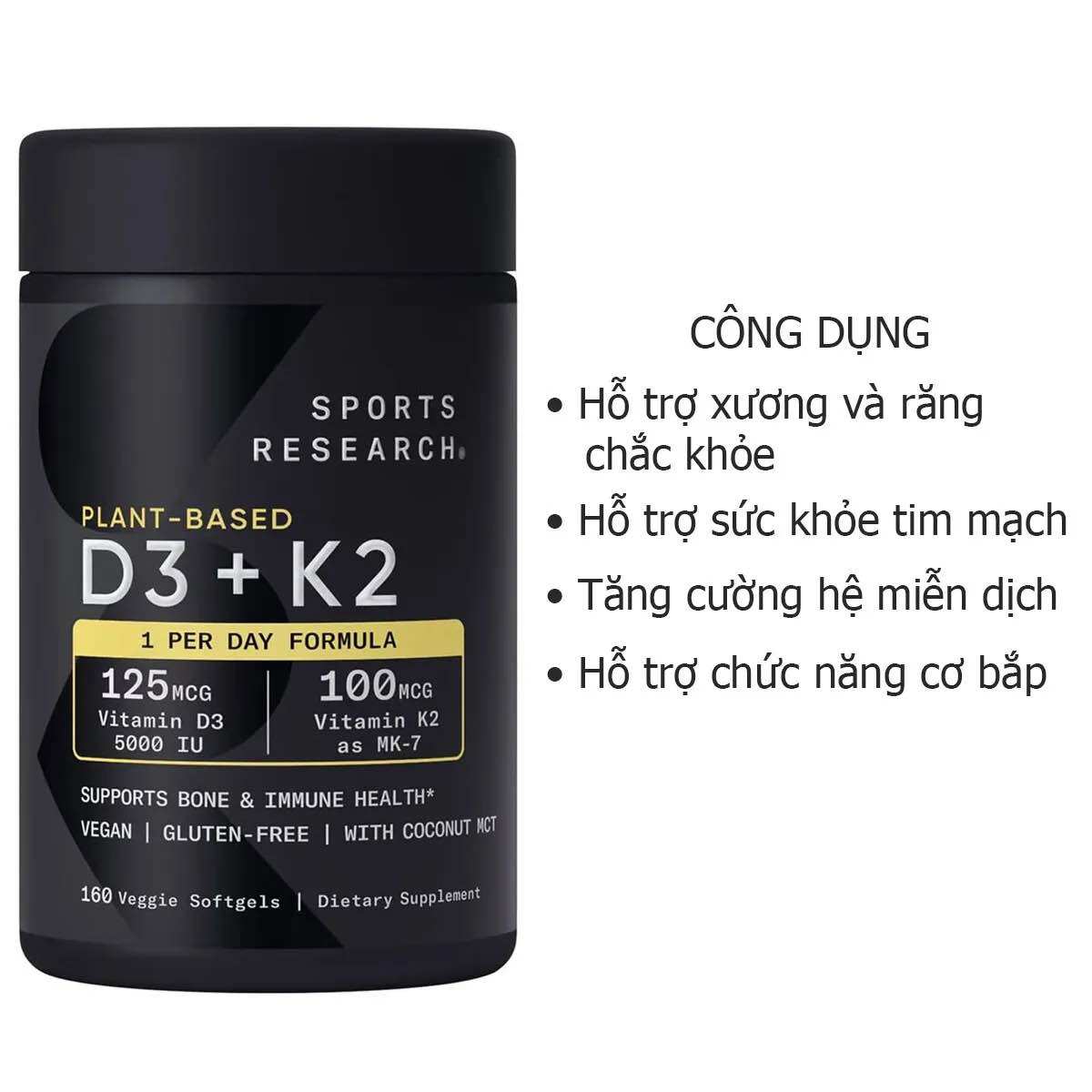 Sports Research Vegan Vitamin D3 K2 Tablets, 160 Tablets, from the Usa