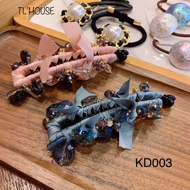 [SỐC] KẸP TÓC DÁNG DỌC MADE IN KOREA CAO CẤP ĐÁ PHA LÊ VÀ NGỌC TRAI THÔ