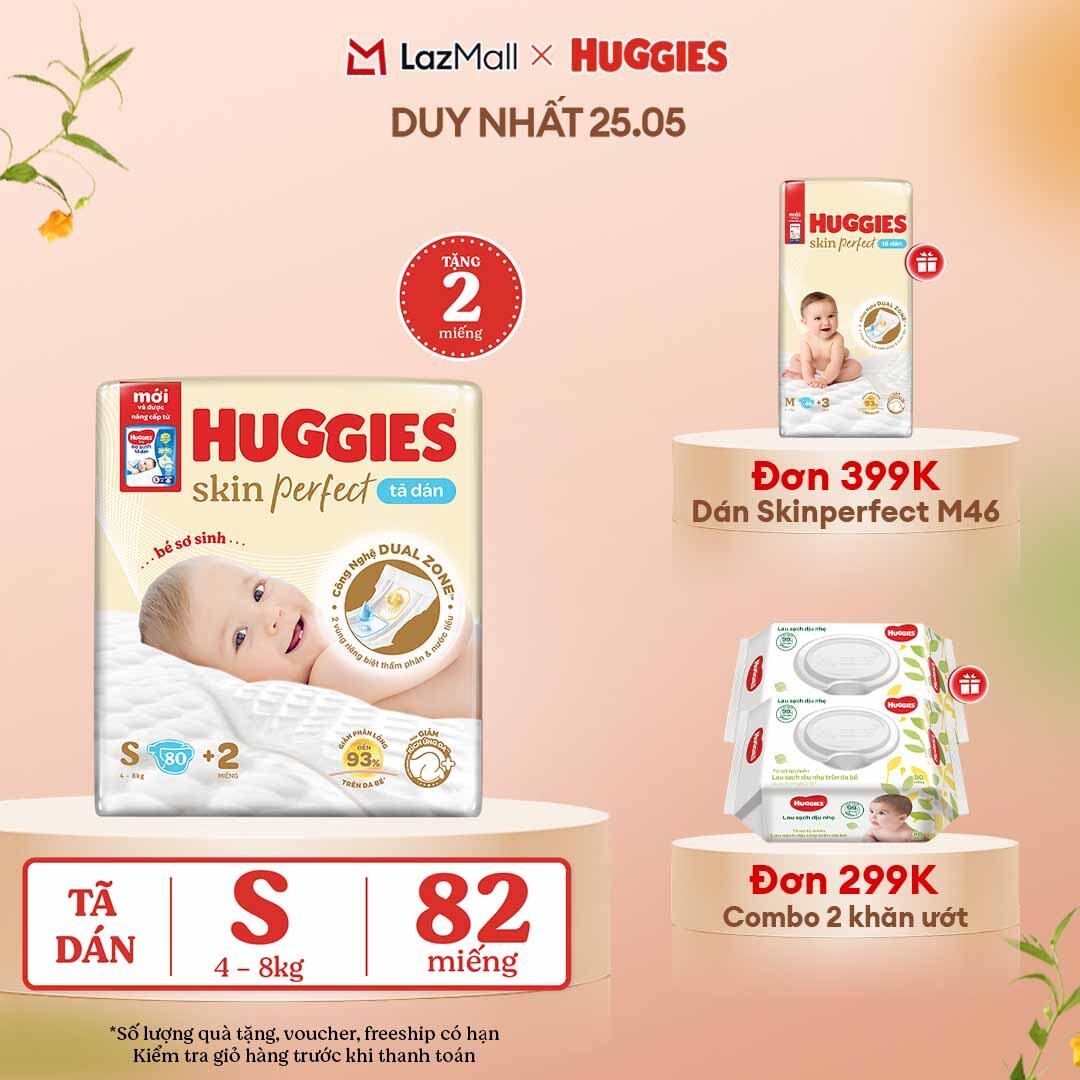 [CHỈ 25-29.05 QUÀ TẶNG ĐƠN 0Đ]  Tã/Bỉm dán sơ sinh Huggies Skin Perfect S80 - 80+2 miếng