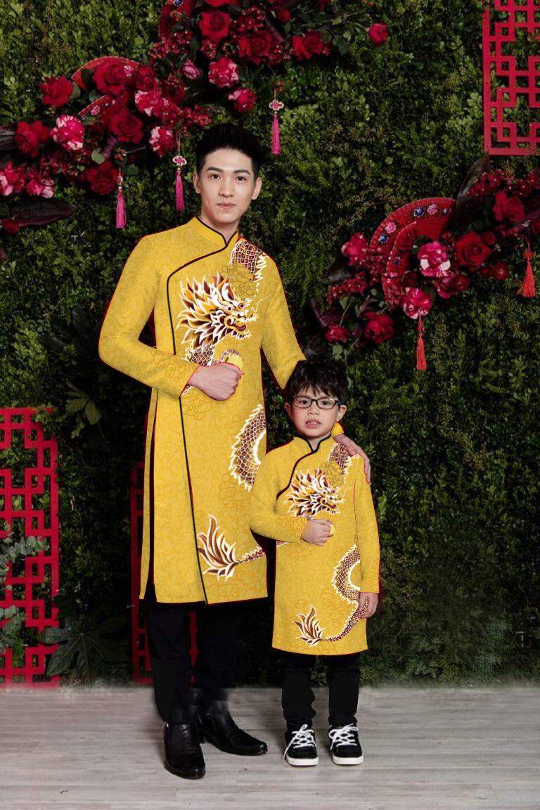Modernized Ao Dai with Brocade Fabric from Thong Hai