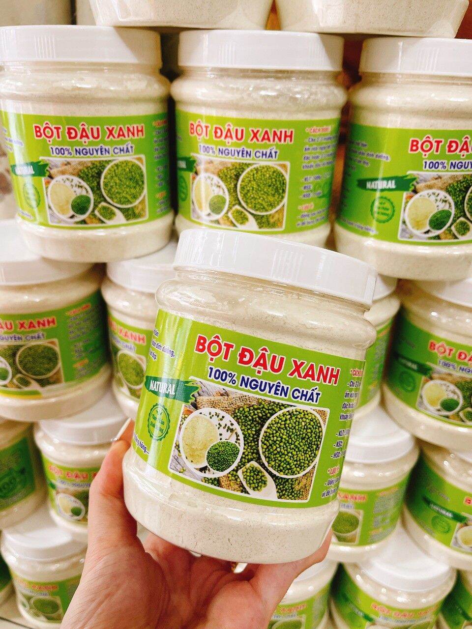 Bột đậu xanh nguyên chất không pha hộp 500gram. Đậu xanh xay bột nguyên chất, bột đậu xanh xay. Sản phẩm giống như hình shop chụp.
