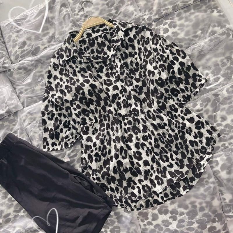 Set áo sơ mi da beo + quần legging ôm boong store