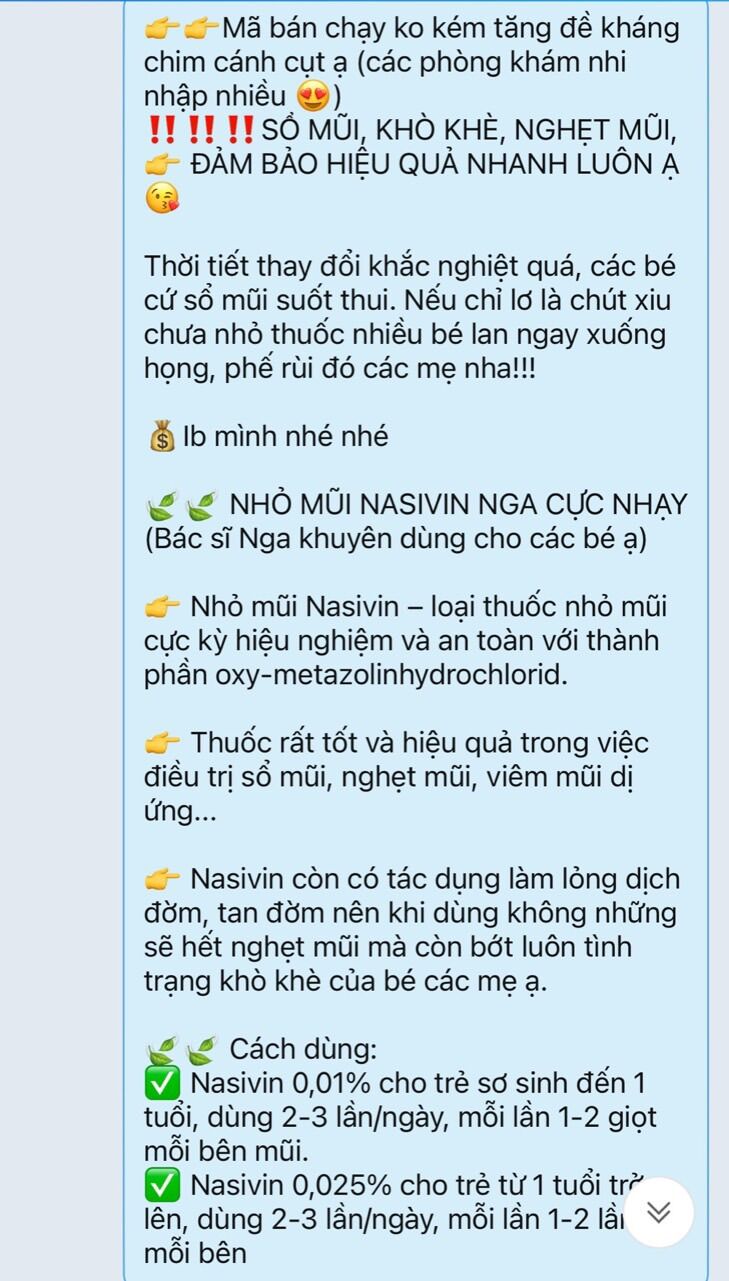 Nhỏ mũi Nasivin Nga cho bé