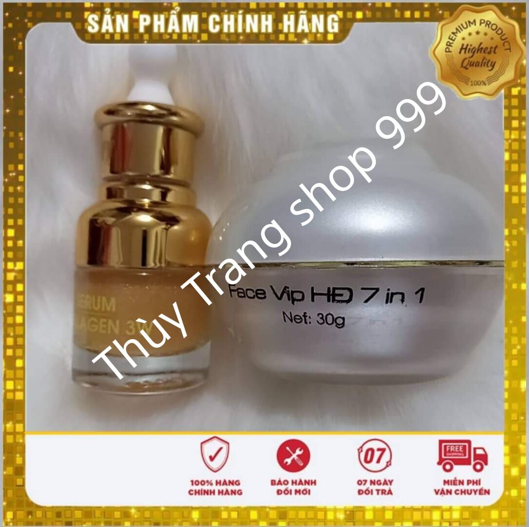 Combo kem face vip 7in1 Huỳnh Đỗ và serum collagen 3W (serum 30ml), dưỡng trắng căng bóng da