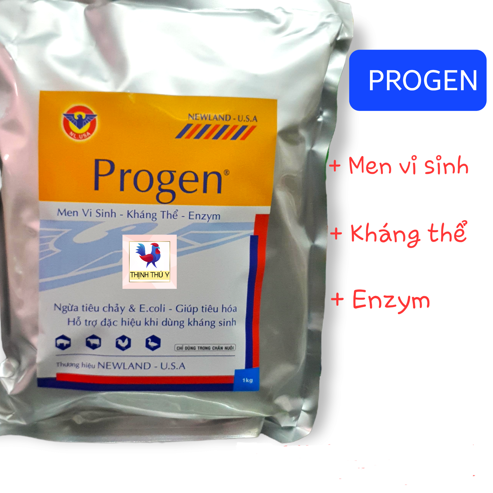 Progen - Bổ sung men vi sinh, men tiêu hóa sống + kháng thể. Ngừa viêm ruột tiêu chảy cho gà đá, chó mèo