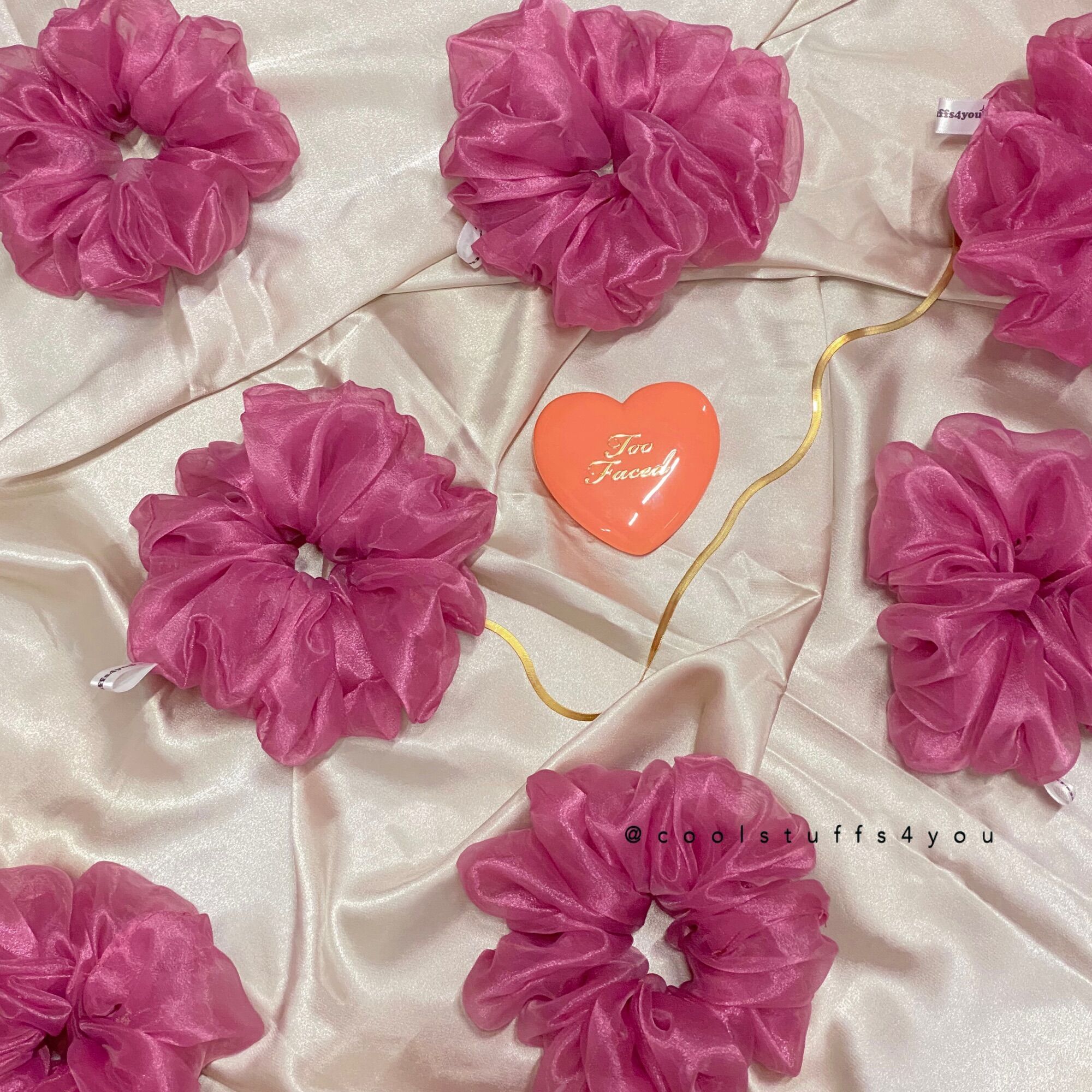 Đồ buộc tóc scrunchies voan phồng size trung màu đỏ mận
