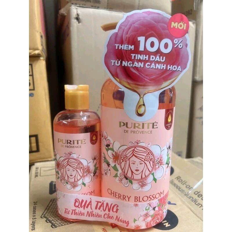 Sữa Tắm Purité De Prôvence 850ml Hoa Hồng/Anh Đào tặng sữa dưỡng thể 250ml