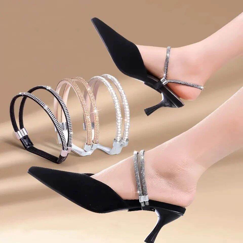 1 a Pair of Elastic Straps with Luxurious Stones Attached to Decorate Shoes to Prevent Heel Slippage - 2