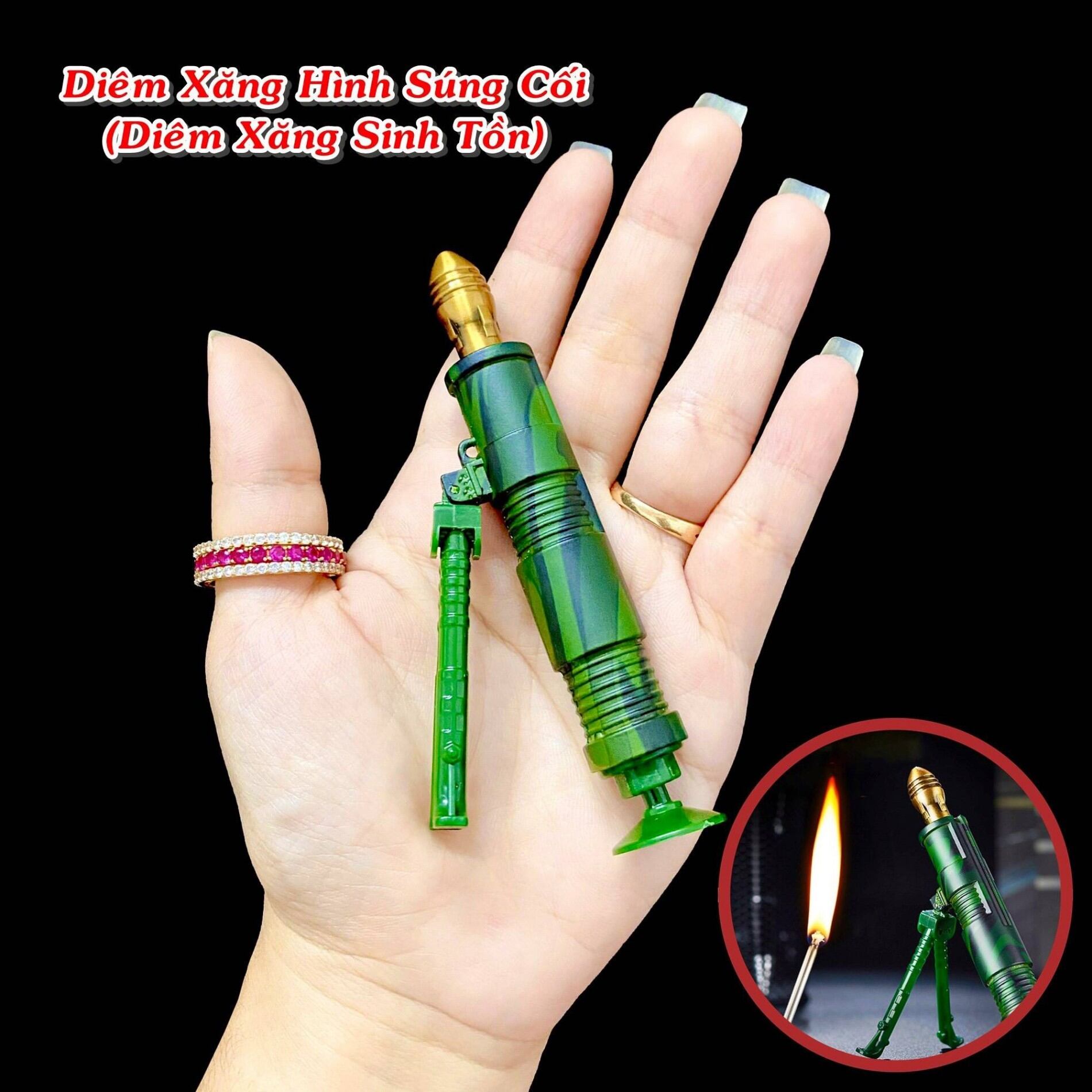 BẬT LỬA DIÊM XĂNG HÌNH SÚNG CỐI QUÂN ĐỘI (KIM LOẠI) - (XÀI XĂNG)