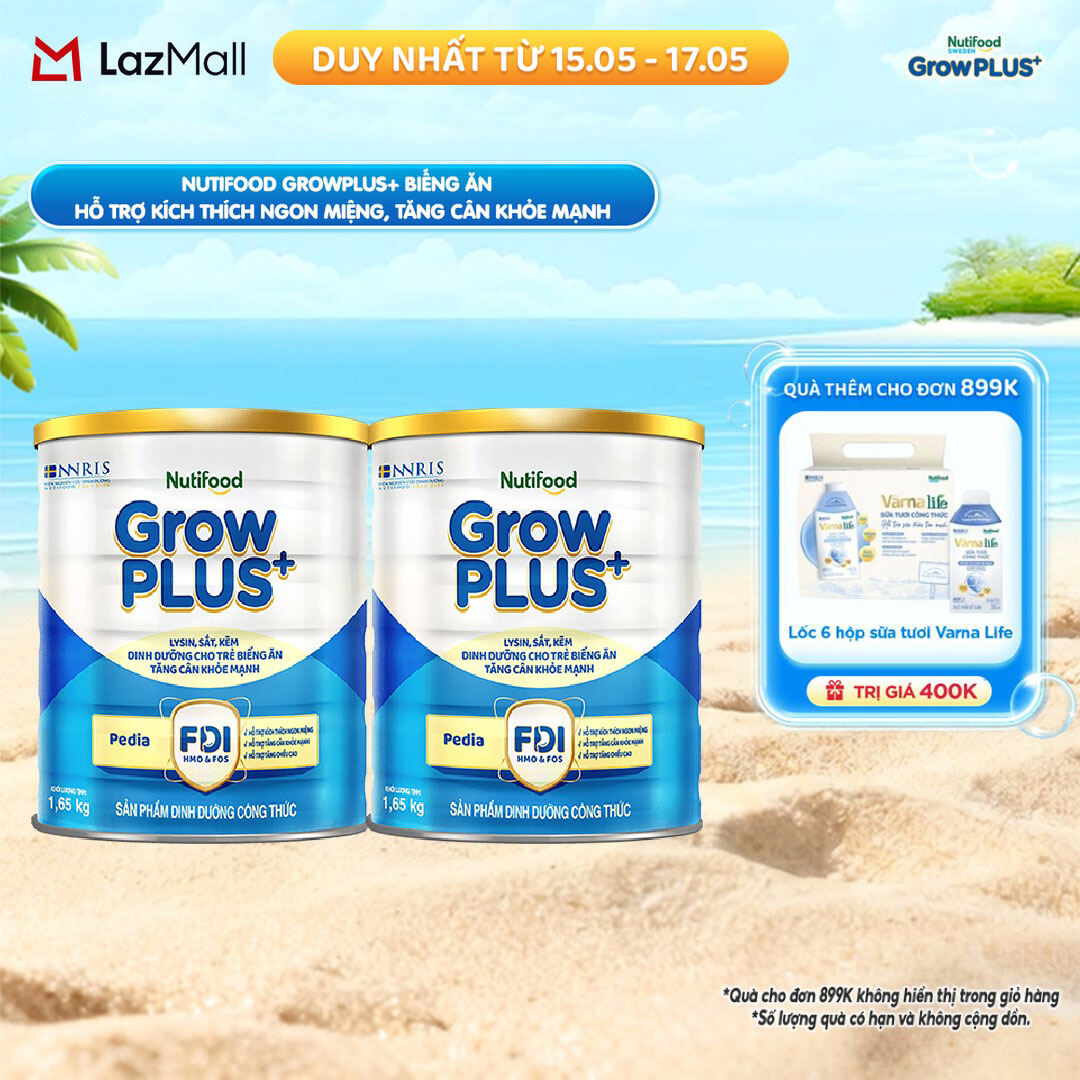 Combo 2 Sữa Bột Nutifood GrowPLUS+ Biếng Ăn (Xanh) - Hỗ Trợ Kích Thích Ngon Miệng, Tăng Cân Khỏe Mạnh (2 Lon 1,65 Kg)