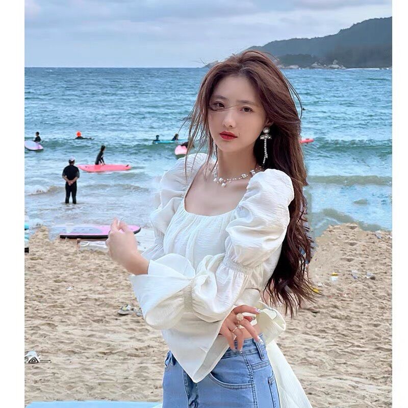 Áo kiểu croptop tay dài khúc cột eo BO1