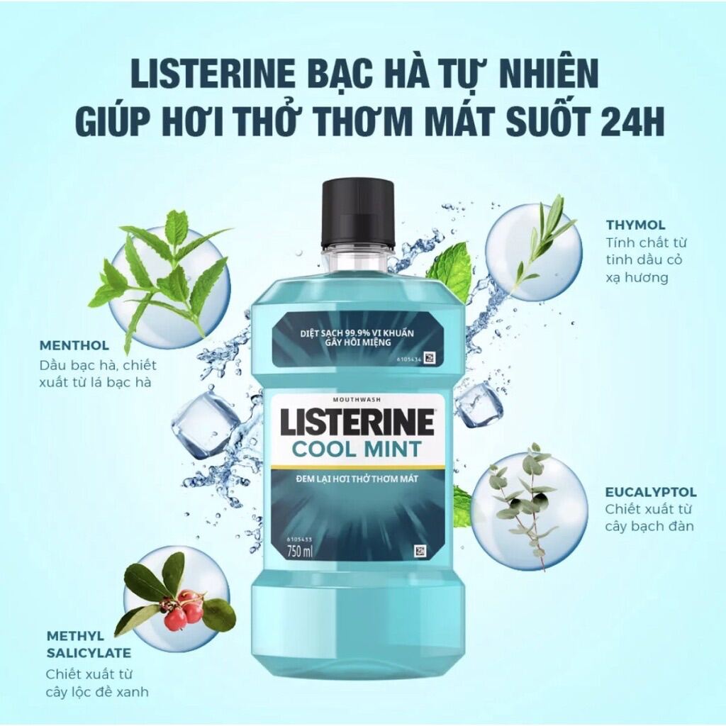 Nước súc miệng giữ hơi thở thơm mát Listerine Cool Mint 750ml