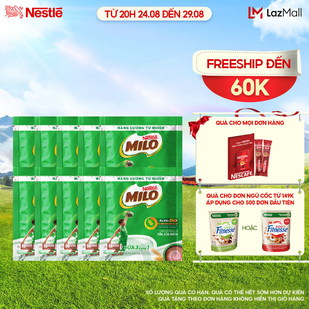 Thức uống lúa mạch nestlé® milo® sữa 3 trong 1 - bịch 15 gói 22g