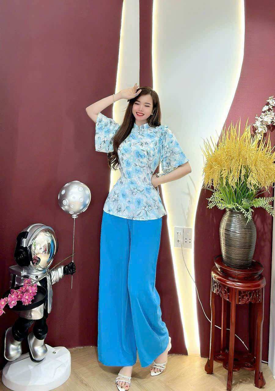 Bộ bà ba nữ áo cổ cao vải lụa mango