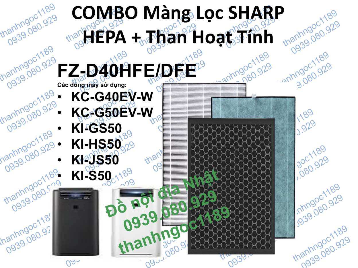 Combo màng lọc hepa + than máy lọc không khí sharp ,kc-g40ev-w,ki-gs50,ki-js50