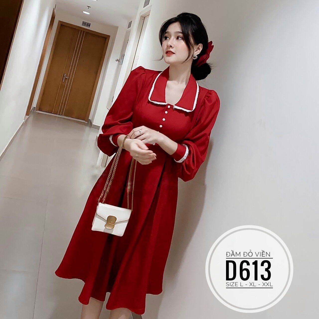 60-90kg Bigsize ĐẦM ĐỎ FORM DÀI PHỐI VIỀN D613
