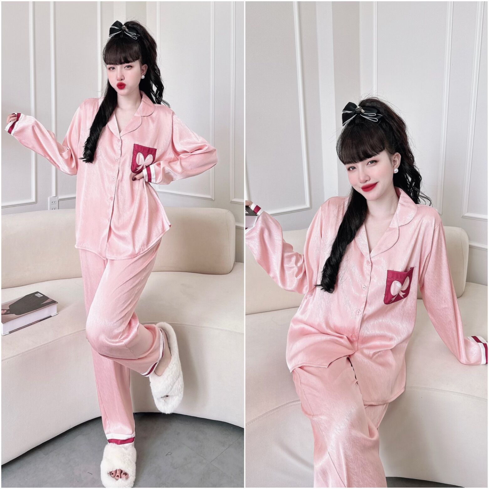 (Bigsize) Đồ bộ Lụa Xước Tiểu Thư - mẫu mới, sang chảnh, chất mát