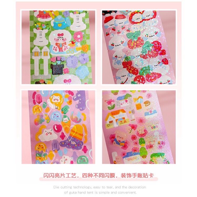 Set 10 tấm sticker cute dài cắt sẵn bling lấp lánh