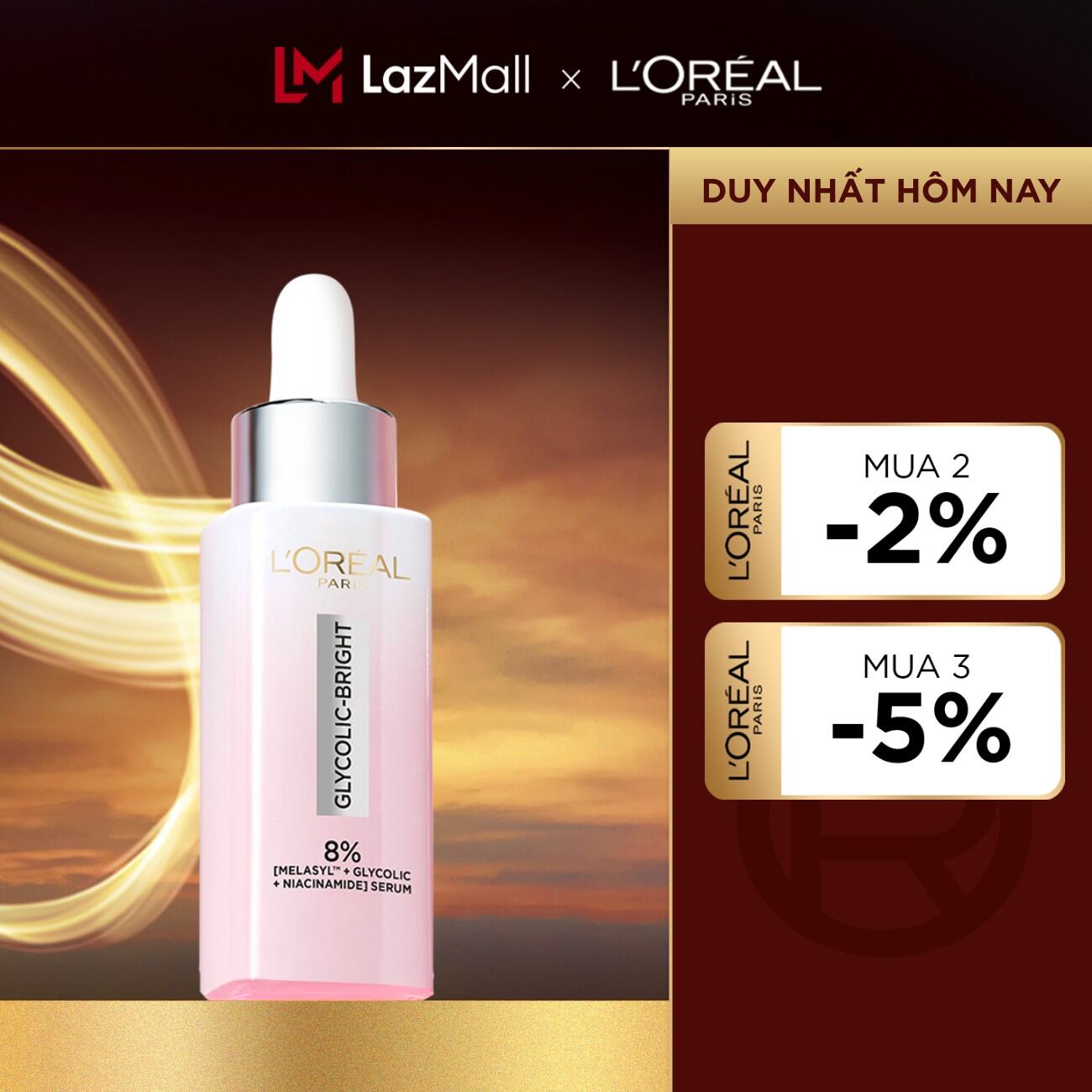 Serum Glycolic Melasyl 8% [Melasyl+Glycolic+Niacinamide] dưỡng sáng da, mờ thâm mụn & nám Loreal Par