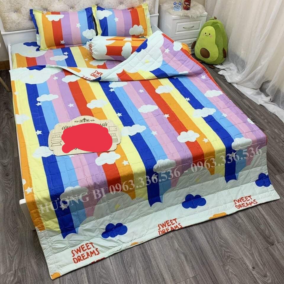 Bộ ga gối 4 món cotton poly cầu vồng 1m2, 1m4, 1m6, 1m8