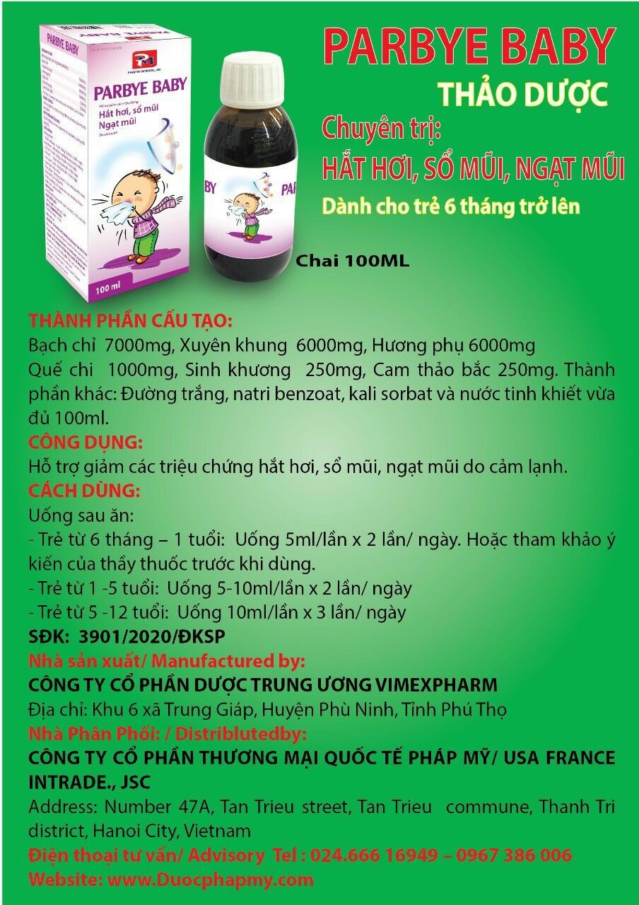 Siro sổ mũi ngạt mũi Parbye baby