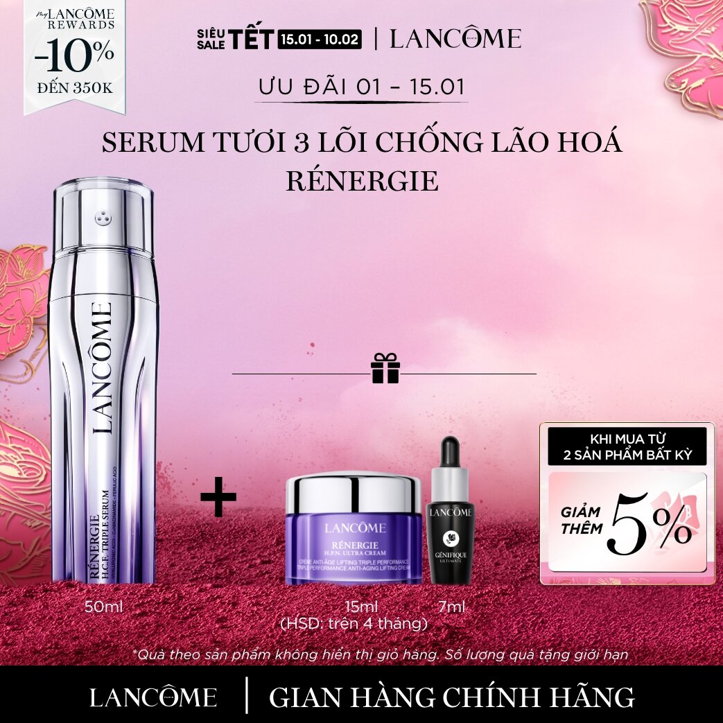   CHỈ 1-15 1 - Voucher 10% - TỐI ĐA 350K  Dưỡng chất  Serum  tươi 3 lõi ngăn ngừa lão hóa Lancome Renergie Triple 50ml  Quà tặng kèm không hiển thị trong giỏ  