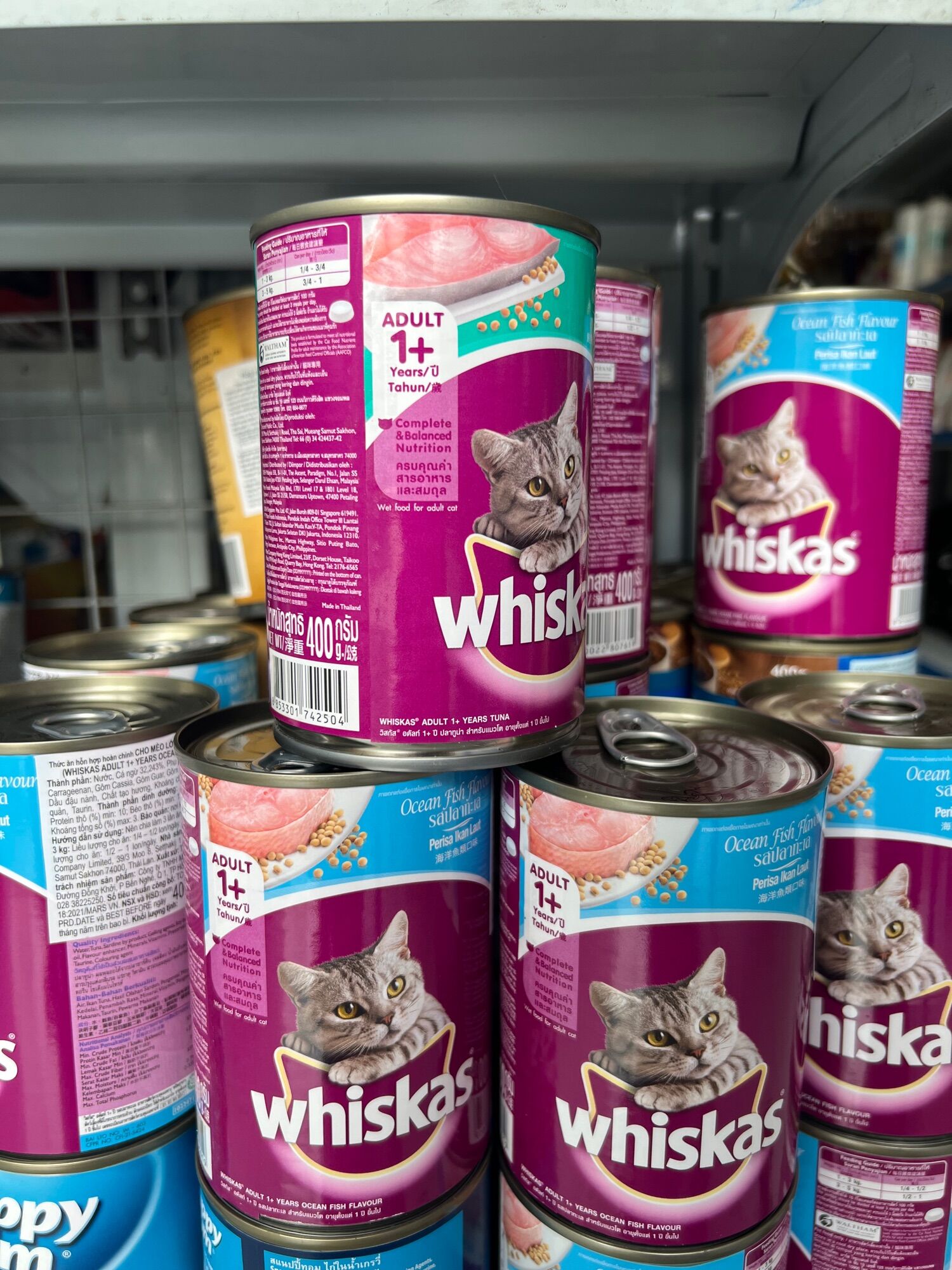 Pate lon whiskas cho mèo trưởng thành vị cá biển, cá ngừ lon 400gr