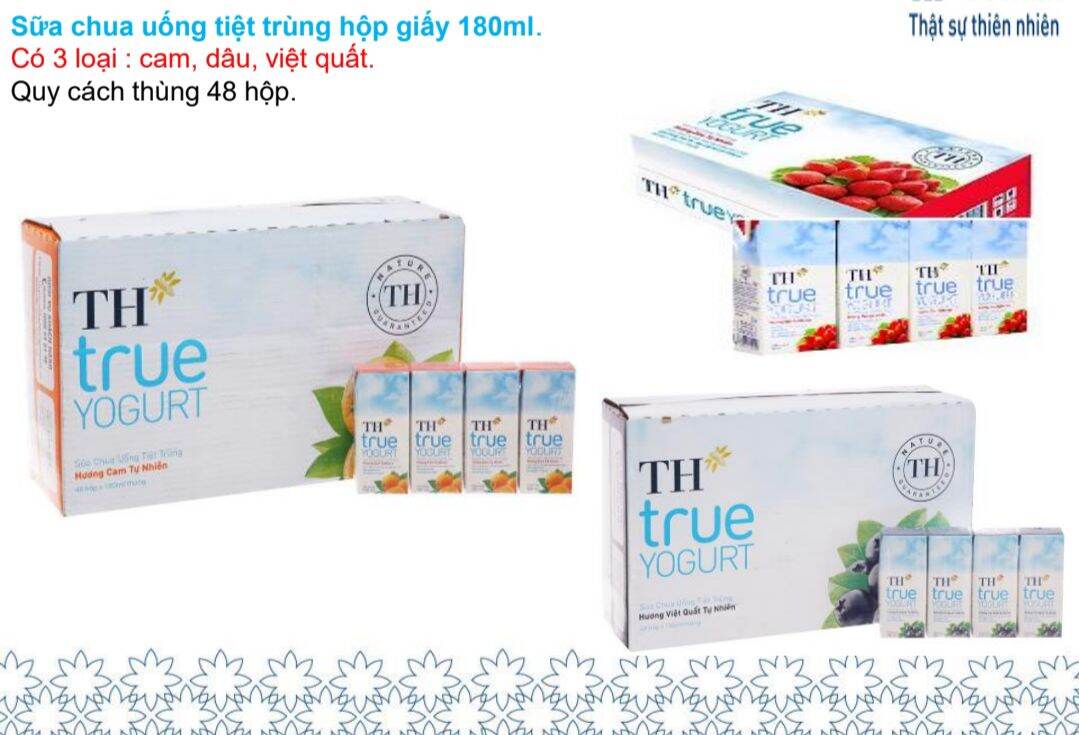 [HCM]Nửa thùng sữa chua uống tiệt trùng TH true milk 180ml × 24 hộp ( Cam / Dâu / Việt quất)