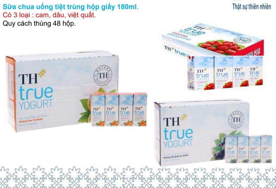 Nửa thùng sữa chua uống tiệt trùng TH true milk 180ml × 24 hộp ( Cam / Dâu / Việt quất)
