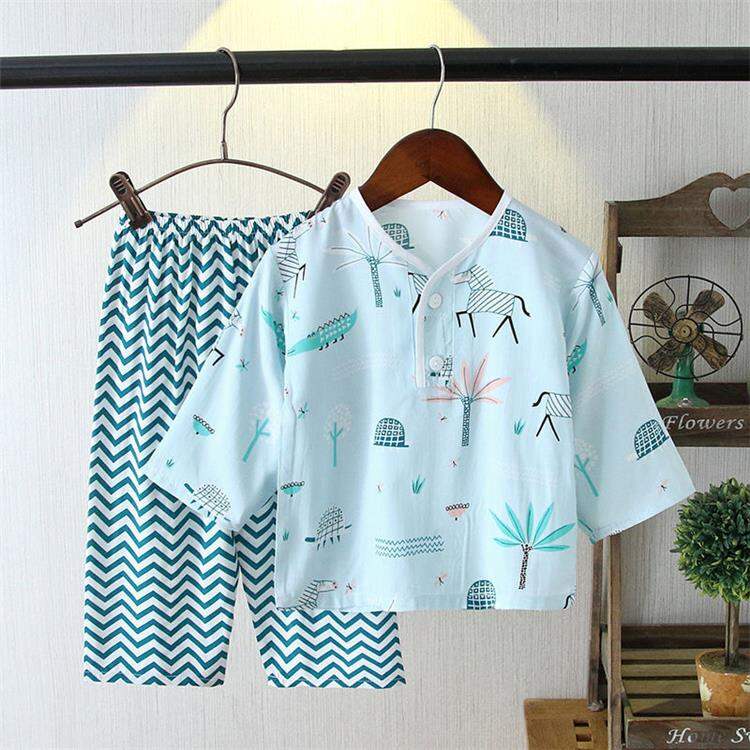 Đồ Ngủ Trẻ Em Lụa Cotton Mùa Hè Bộ Đồ Bé Trai Bộ Đồ Mặc Nhà Điều Hòa Bé Gái Mỏng Tay Dài Lụa Thô Bé Gái Em Bé