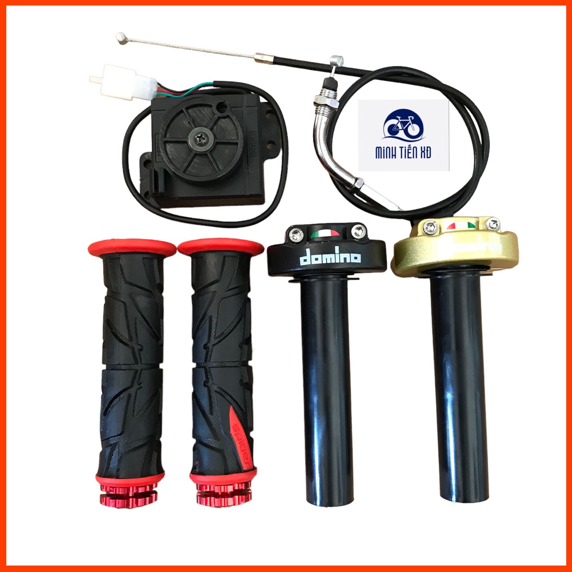 Cùm tăng ga domino+cục ga+bao tay shiper xe điện