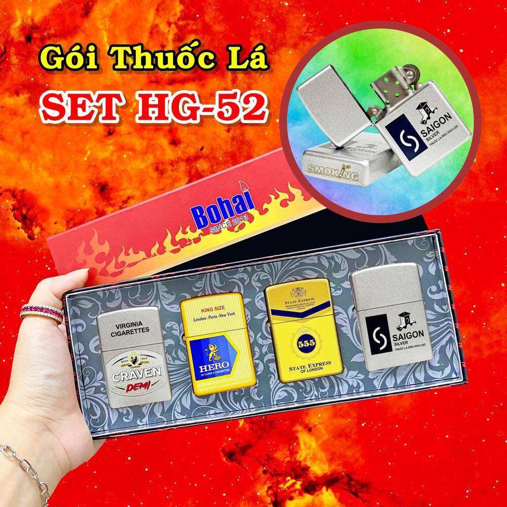 [HCM] Bộ 4 Bật Lửa Zippo 2 Mặt Logo Các Kiểu - Kèm Hộp (Có Chọn Mẫu Lẻ)