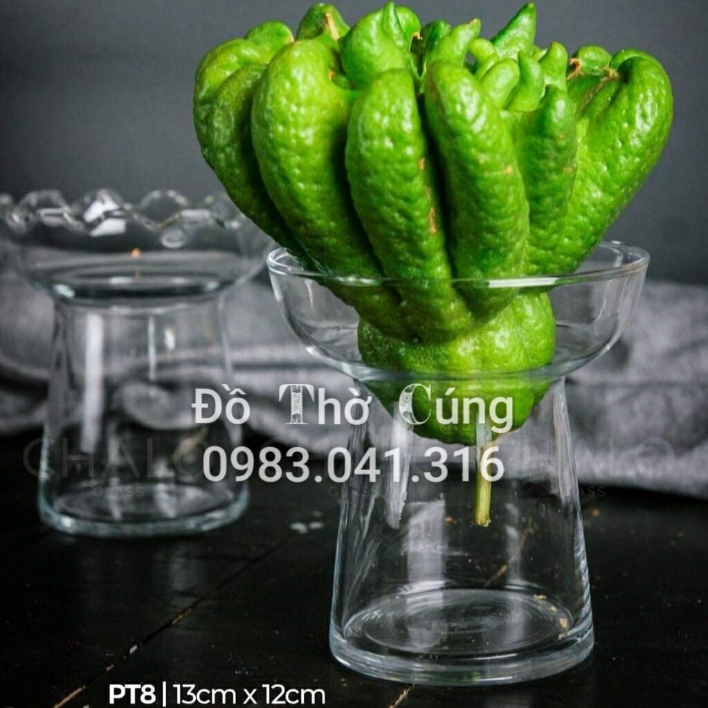 Ly thuỷ tinh đựng phật thủ miệng bèo