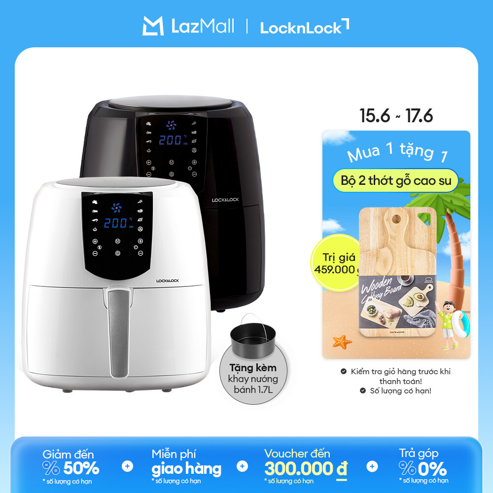 EJF357 - Nồi chiên không dầu LockLock 5.2L - Cảm ứng, 7 chế độ nấu, Tỏa nhiệt đối lưu, Tặng khay bánh - Chính hãng - Bảo hành 2 năm