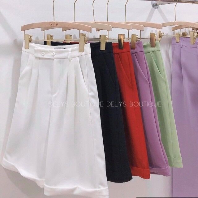 Quần sooc lửng ống rộng cạp cao