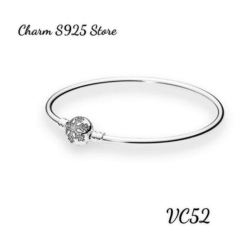 Vòng tay pan ale cứng đính đá hoa tuyết bạc s925